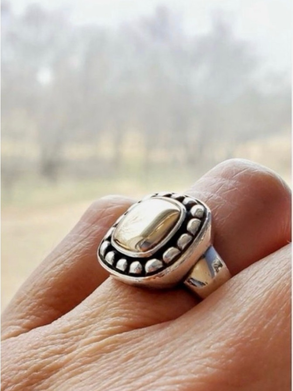 James Avery Silver Ring with Gold-Tone Oval Center